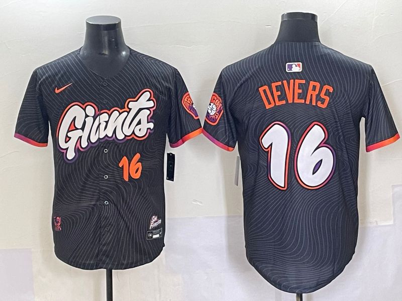 Men 2025 San Francisco Giants #16 Devers Black Joint Name Nike MLB Jersey style 5